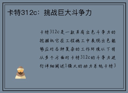 卡特312c：挑战巨大斗争力
